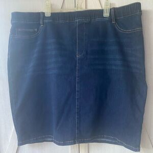 J. Jill Pull-on Elastic Comfort Blue Denim Pencil Skirt, Size 2X, Faux Zip look